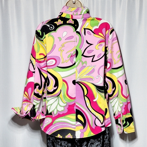 Willow Retro Groovy Funky & Floral Colorful Stretch Blouse Women's (M) - Picture 6 of 13